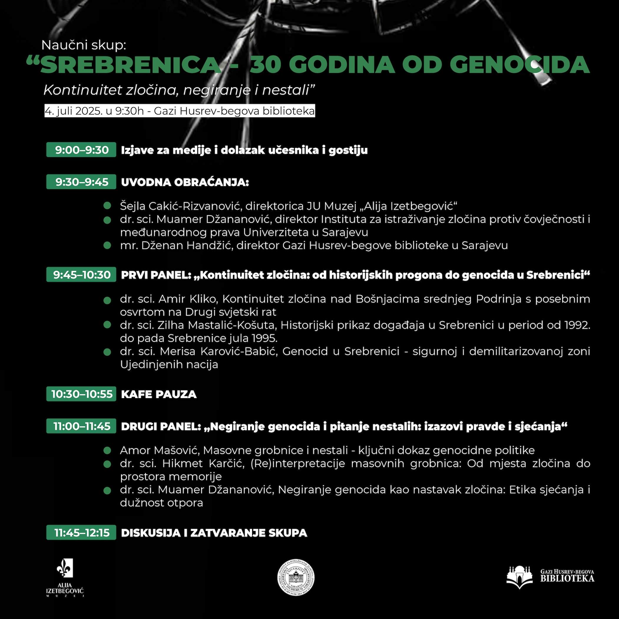 naucni skup srebrenica 2025 - program2.jpg - Naučni skup “Srebrenica – 30 godina od genocida”: O zločinu, negiranju i borbi za istinu        Ask ChatGPT